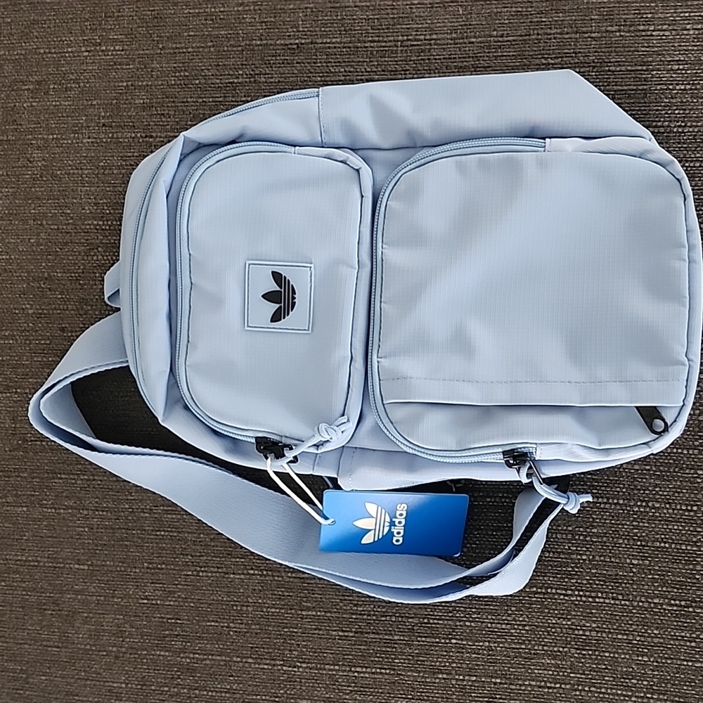 ADIDAS Utility Sling Bag Crossbody Purse Ash Blue Travel Athleisure Belt Street - Picture 11 of 12